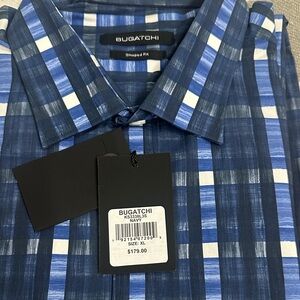 Bugatchi Men's Navy and White Checkered Shirt